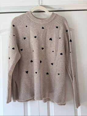 A New Day Beige Crewneck Sweater with Black Heart Print Size M